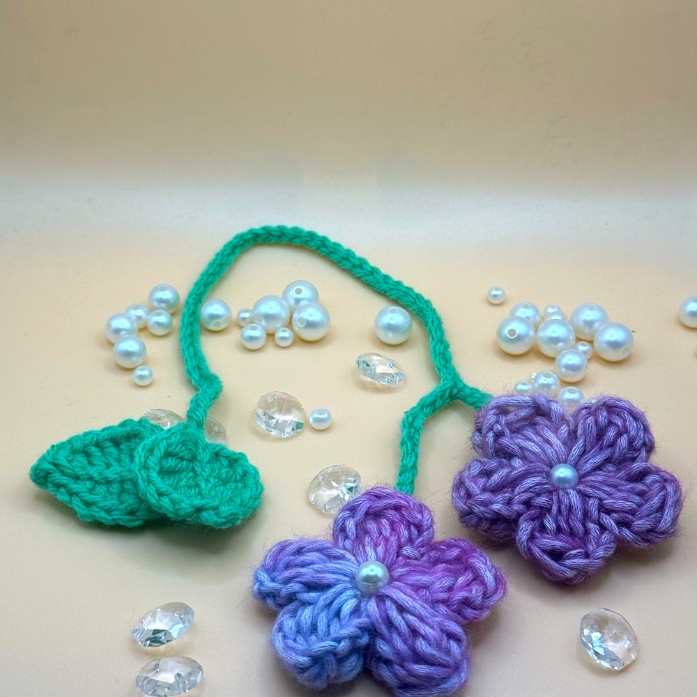 Crochet Handmade Purple Flower car hanger/keychain